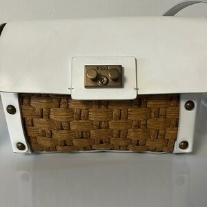 RODO White Wicker & Leather Crossbody Bag